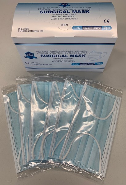 Atemschutzmasken MKW (einzeln verpackt) Typ IIR à 50 Stk. blau