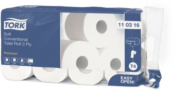 Tork weiches Kleinrollen Toilettenpapier Premium, 3lagig, 700006N, 8 x 9 Rollen